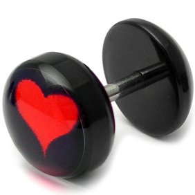 Acrylic Fake Plug - Red Heart on Black