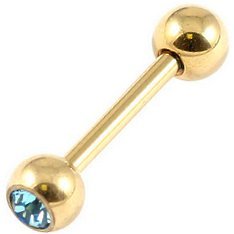 1.6mm Gauge PVD Gold on Titanium Jewelled Barbell