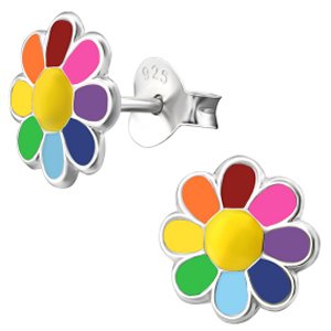 925 Sterling Silver Rainbow Flower Ear Studs