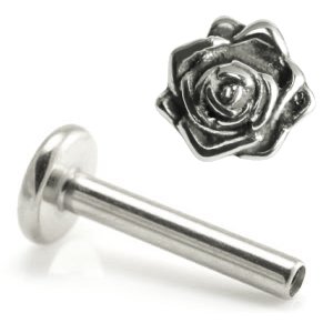 1.2mm Gauge Titanium Labret with Steel Rose - Internally-Threaded