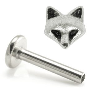 1.2mm Gauge Titanium Labret with Steel Fox Face - Internally-Threaded