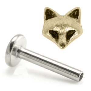1.2mm Gauge Titanium Labret with Gold Fox Face - Internally-Threaded