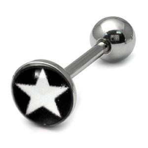 Steel Logo Tongue Bar - White Star on Black