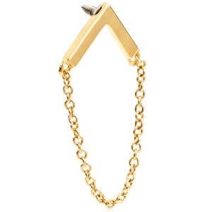 1.2mm Gauge 14ct Yellow Gold V-Shaped Bar with Chain Attachment - Internally-Threaded