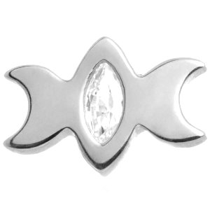1.2mm Gauge 14ct White Gold Jewelled Double Crescent Moon Attachment - Internally-Threaded