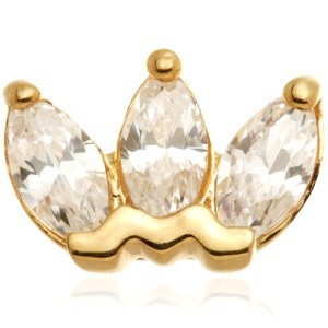1.2mm Gauge 14ct Yellow Gold Triple Jewelled Marquise Attachment - Internally-Threaded
