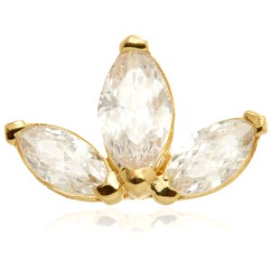 1.2mm Gauge 14ct Yellow Gold Triple Jewelled Marquise Fan Attachment - Internally-Threaded