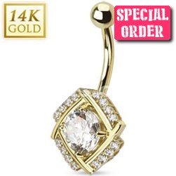 14ct Gold Cubic Zirconia Belly Bar