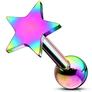 Rainbow Steel Star Ear Stud