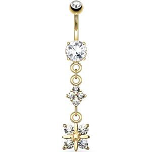 Gold-Plated Dangly Jewelled Belly Bar