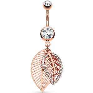 Rose Gold Double Layered Leaves Belly Bar
