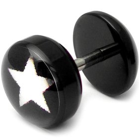 Acrylic Fake Plug - White Star on Black