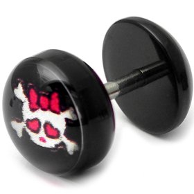 Acrylic Fake Plug - Kitty Skull on Black