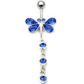 Dangly Jewelled Butterfly Belly Bar