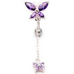Reverse-Style Double Butterfly Dangly Belly Bar