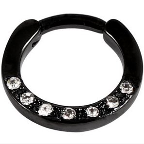 7 Gem PVD Black Septum Clicker Ring