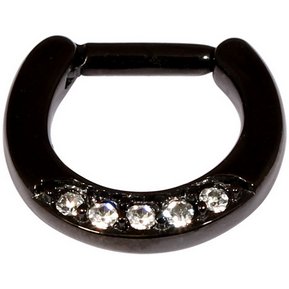 5 Gem PVD Black Septum Clicker Ring