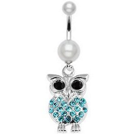 Jewelled Owl on Titanium Pearl Belly Bar