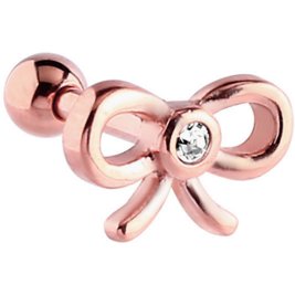 PVD Rose Gold Jewelled Outline Bow Ear Stud