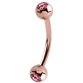 1.2mm Gauge PVD Rose Gold Jewelled Banana with Equal Balls