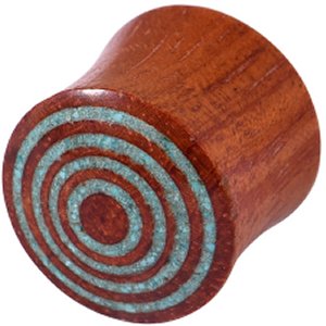 Rengas Wood Plug with Crushed Turquoise Stone Circles