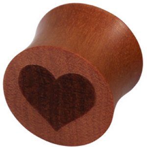 Saba Wood Plug with Engraved Heart
