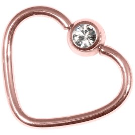 Jewelled Heart PVD Rose Gold Ball Closure Ring