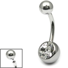 Titanium Single Jewelled Belly Bar - Internally-Threaded