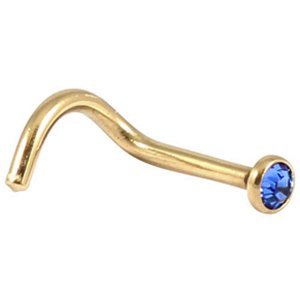 PVD Gold on Titanium Bezel Set Jewel Nose Stud