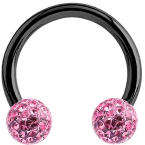 1.6mm Gauge PVD Black on Steel Circular Barbell with Smooth Glitter Balls