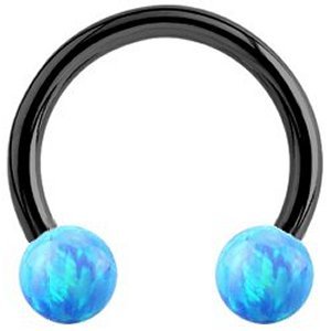 1.2mm Gauge PVD Black on Titanium Circular Barbell with Opal Balls