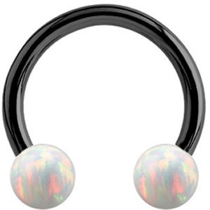 1.6mm Gauge PVD Black on Titanium Circular Barbell with Opal Balls