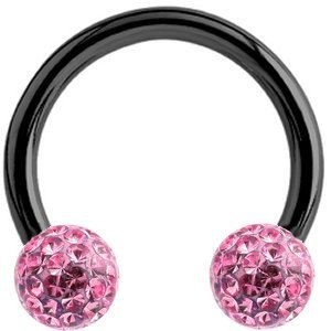 1.6mm Gauge PVD Black on Titanium Circular Barbell with Smooth Glitter Balls