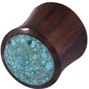 Sono Wood Plug with Crushed Turquoise Stone
