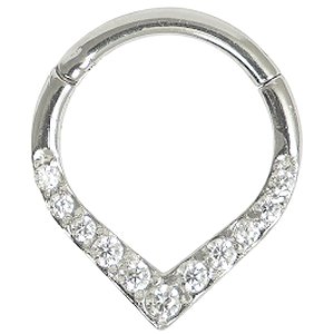Steel Pointed Pave Set Jewel Hinged Ring