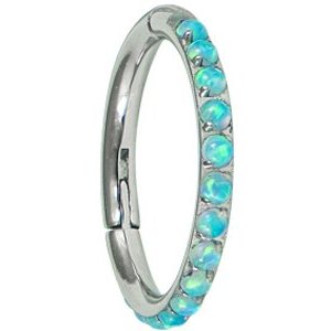 Titanium Pave Set Opal Hinged Ring