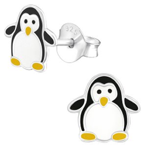 925 Sterling Silver Penguin Ear Studs