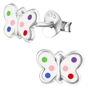 925 Sterling Silver Spotty Butterfly Ear Studs