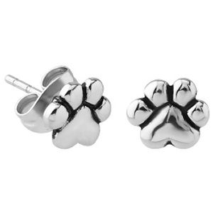 Oxidised Steel Pawprint Ear Studs