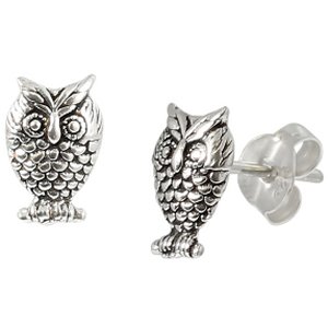 925 Sterling Silver Owl Ear Studs