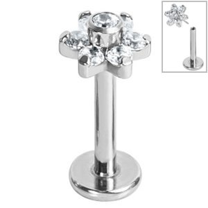 1.0mm Gauge Threadless Titanium Jewelled Flower Labret