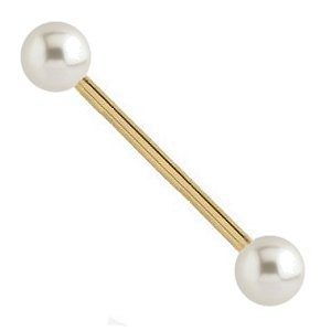 1.6mm Gauge PVD Gold on Titanium Pearl Balls Barbell