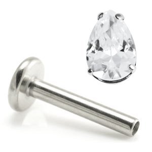 1.2mm Gauge Titanium Claw-Set Teardrop Jewel Labret - Internally-Threaded