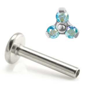 1.2mm Gauge Titanium Claw-Set Jewelled Mini Trinity Labret - Internally-Threaded