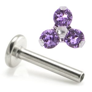 1.2mm Gauge Titanium Claw-Set Jewelled Trinity Labret - Internally-Threaded