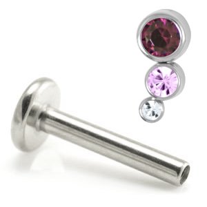 1.2mm Gauge Titanium Triple Jewelled Curve Labret - Internally-Threaded