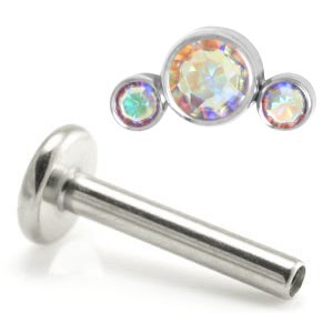 1.2mm Gauge Titanium Triple Gem Crescent Labret - Internally-Threaded