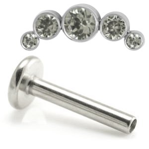 1.2mm Gauge Titanium Five Jewel Crescent Labret - Internally-Threaded