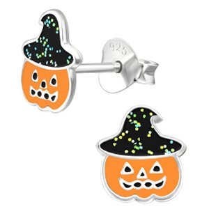 925 Sterling Silver Pumpkin With Hat Ear Studs