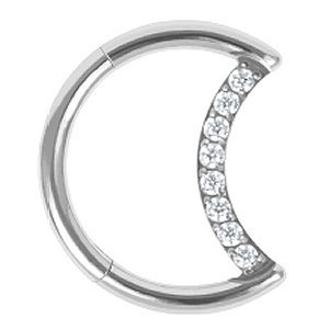Hinged Titanium Jewelled Crescent Moon Ring
